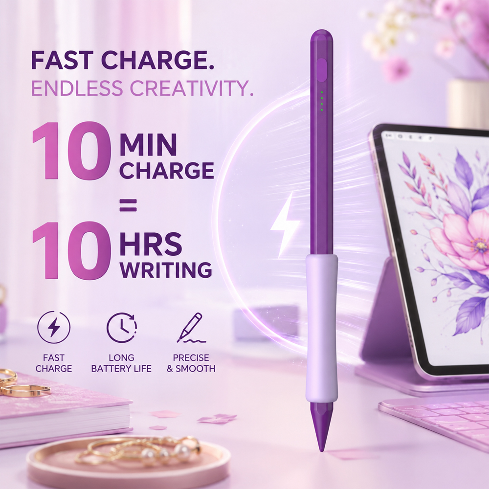 Drawing Tablet Battery Free Stylus - قلم ستايلس أرجواني للآيباد، شحن سريع