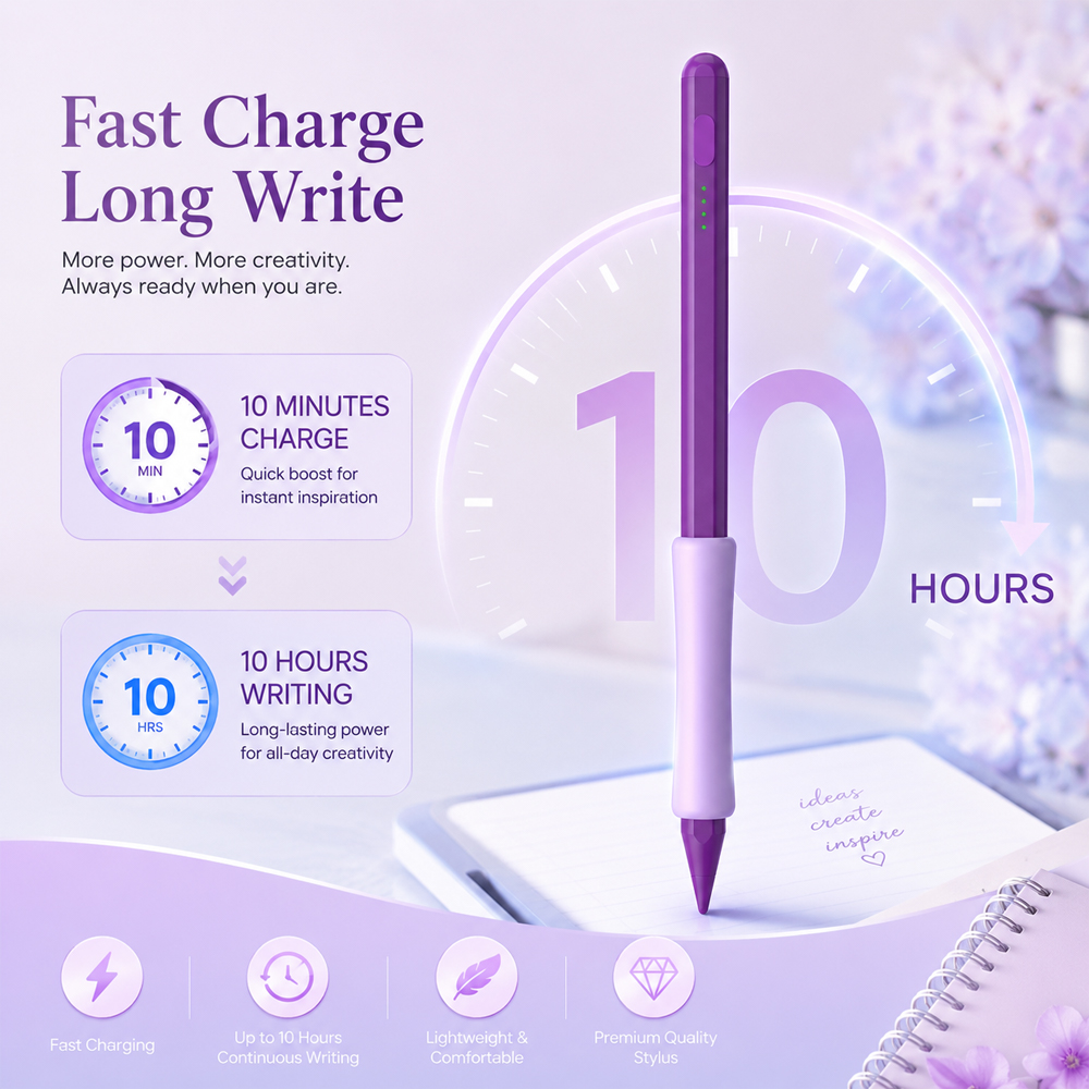 قلم ستايلس أرجواني للآيباد، شح - مراجعة Drawing Tablet Battery Free Stylus وسعره