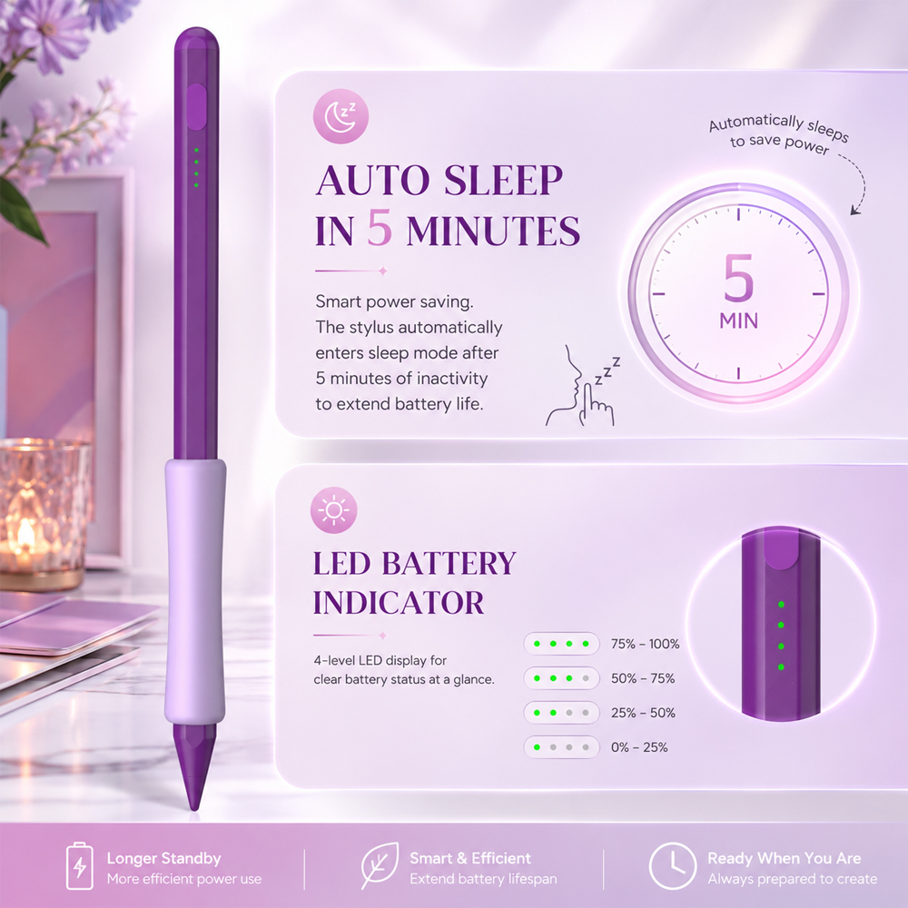 قلم ستايلس أرجواني للآيباد، شح - مراجعة Drawing Tablet Battery Free Stylus وسعره
